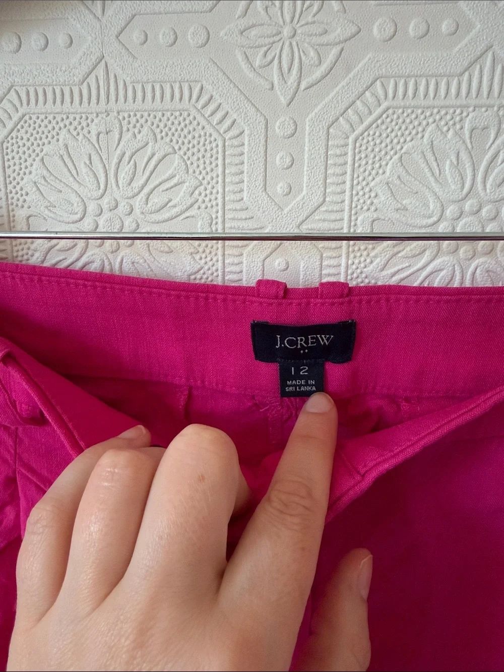 J. Crew Bright Pink High-Rise Straight Trousers Linen Blend Size 12